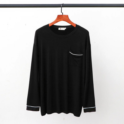 Modalne majice za spavanje s džepovima, muška ležerna odjeća s dugim rukavima i okruglim izrezom, labava, glatka, elastična, tanka kućna odjeća veće veličine