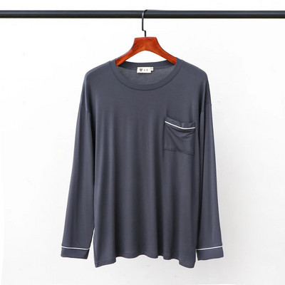 Modalne majice za spavanje s džepovima, muška ležerna odjeća s dugim rukavima i okruglim izrezom, labava, glatka, elastična, tanka kućna odjeća veće veličine