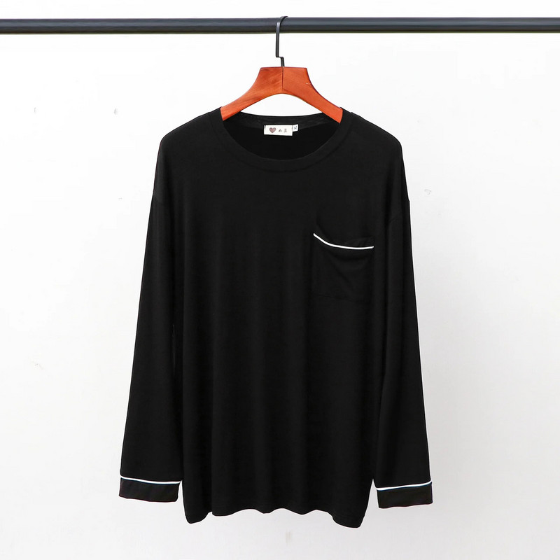 Modalne majice za spavanje s džepovima, muška ležerna odjeća s dugim rukavima i okruglim izrezom, labava, glatka, elastična, tanka kućna odjeća veće veličine