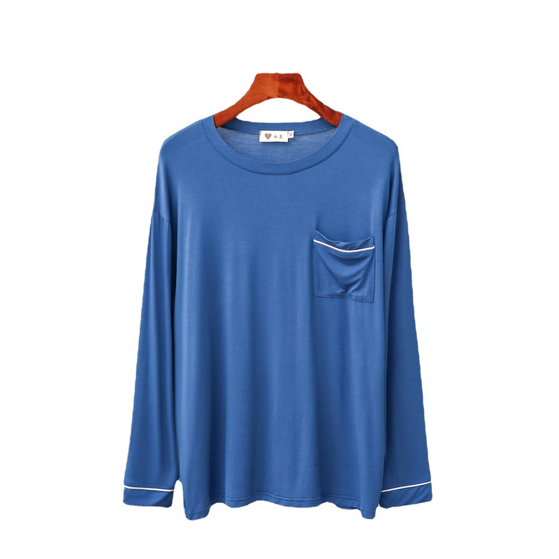 Modalne majice za spavanje s džepovima, muška ležerna odjeća s dugim rukavima i okruglim izrezom, labava, glatka, elastična, tanka kućna odjeća veće veličine