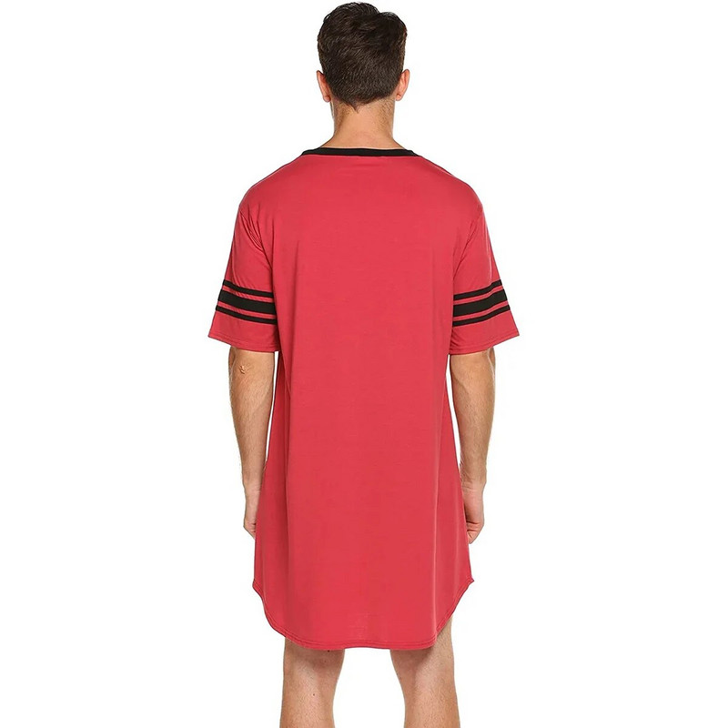 Férfi Hálóruha Puha Kényelmes Bő Férfi Hálóingek Pamut ujjú Férfi Hálóing Rövid Házi Ruha Hálóruha V-nyakú