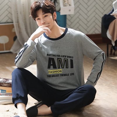 Nauji Pižama Elegant Vyriški miegui Pavasario Rudens Žiemos Medvilniniai Didesnio dydžio Pižamos Vyriški Berniukai Laisvalaikis Prabangūs Poilsio Rūbai Pižamų rinkiniai