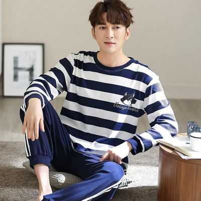 Nauji Pižama Elegant Vyriški miegui Pavasario Rudens Žiemos Medvilniniai Didesnio dydžio Pižamos Vyriški Berniukai Laisvalaikis Prabangūs Poilsio Rūbai Pižamų rinkiniai