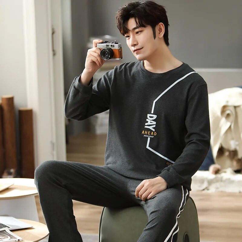 Nauji Pižama Elegant Vyriški miegui Pavasario Rudens Žiemos Medvilniniai Didesnio dydžio Pižamos Vyriški Berniukai Laisvalaikis Prabangūs Poilsio Rūbai Pižamų rinkiniai