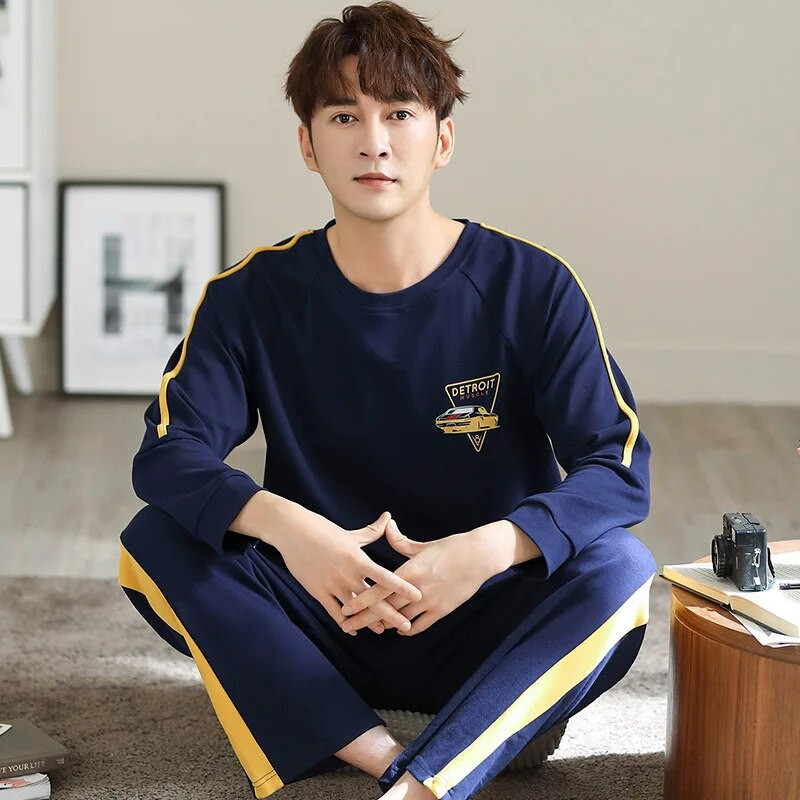 Nauji Pižama Elegant Vyriški miegui Pavasario Rudens Žiemos Medvilniniai Didesnio dydžio Pižamos Vyriški Berniukai Laisvalaikis Prabangūs Poilsio Rūbai Pižamų rinkiniai