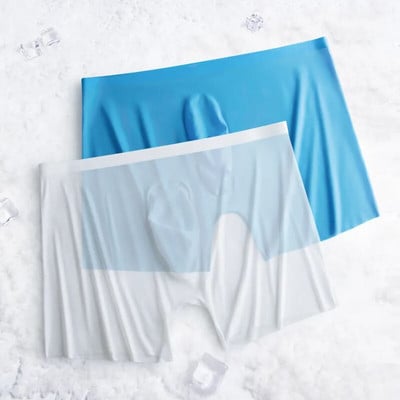 2 бр. Леки безшевни боксерки за мъже Ice Silk Boxershorts Ултратънко бельо Дишащи мъжки гащи Едноцветни гащи