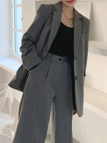 Γυναικείο κοστούμι παντελόνι Casual μακρυμάνικο σακάκι & ψηλόμεσο γυναικείο παντελόνι 2 τεμαχίων blazer γυναικείο κομψό κοστούμι παντελόνι