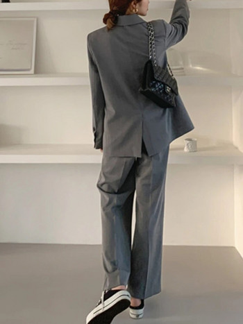Дамски панталон Ежедневно яке с дълъг ръкав и панталон с висока талия Дамски комплект блейзъри от 2 части Дамски моден елегантен панталон