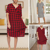 Pidžama s V-izrezom Karirani uzorak Jednodijelna spavaćica s kratkim rukavima Karirani print s džepovima na prsima Muška ljetna pidžama za dom