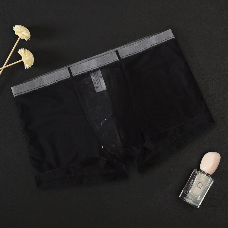 Vyriški apatiniai Seksualūs itin ploni permatomo tinklelio kvėpuojantys vyriški bokseriniai kelnaitės Vyriški bokseriai apatinės kelnaitės Homme kelnaitės šortai