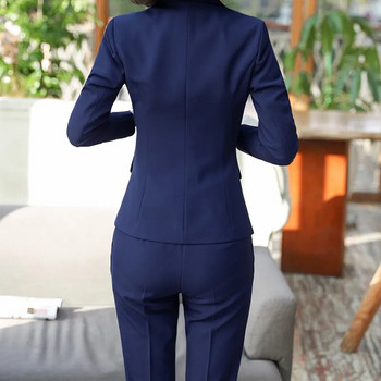 Нов моден комплект от две части Дамски панталонни костюми за офис дами, тънък блейзър и панталон с дълъг ръкав, официални дрехи