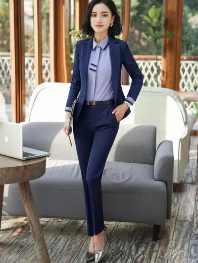 Uus moodne kaheosaline komplekt Naiste pükskostüümid kontoris naistele pikkade varrukatega õhuke bleiser ja püksid pidulikud riided