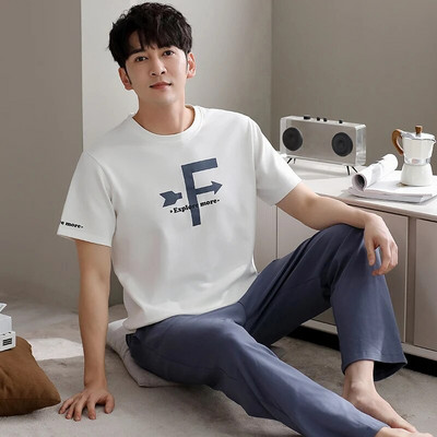 Najnoviji komplet muških pidžama Široka muška pidžama 100% pamuk, spavaćica kratkih rukava, muška kućna odjeća za slobodno vrijeme