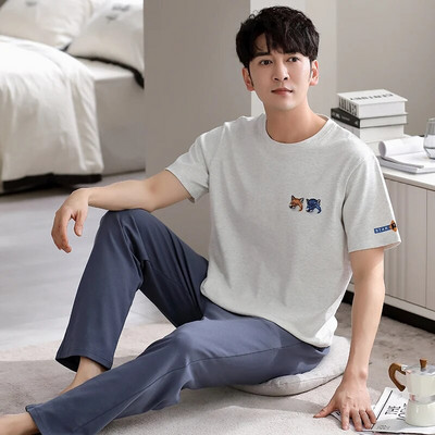 Najnoviji komplet muških pidžama Široka muška pidžama 100% pamuk, spavaćica kratkih rukava, muška kućna odjeća za slobodno vrijeme