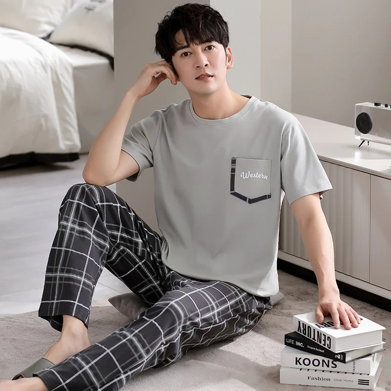Najnoviji komplet muških pidžama Široka muška pidžama 100% pamuk, spavaćica kratkih rukava, muška kućna odjeća za slobodno vrijeme