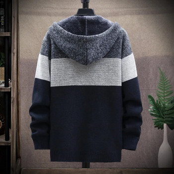 2023 Φθινοπωρινό πουλόβερ με κουκούλα με κουκούλα, ριγέ πλεκτή ζακέτα ανδρικά Ζεστά casual μπουφάν πουλόβερ Χοντρό πλεκτό Αντρικό αντιανεμικό