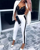 Új divat 2023 nyári női, két darab szett Elegáns, hosszú ujjú, kontrasztos paneles blézerkabát- és nadrágszett, alkalmi női öltöny