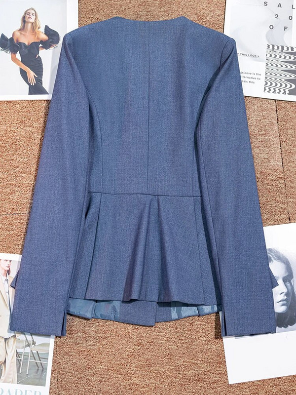 Szürke sötétkék fekete női nadrágkosztüm formális női üzleti munkaruha tömör O-nyakú blézer és nadrág 2 részes szett őszi télre
