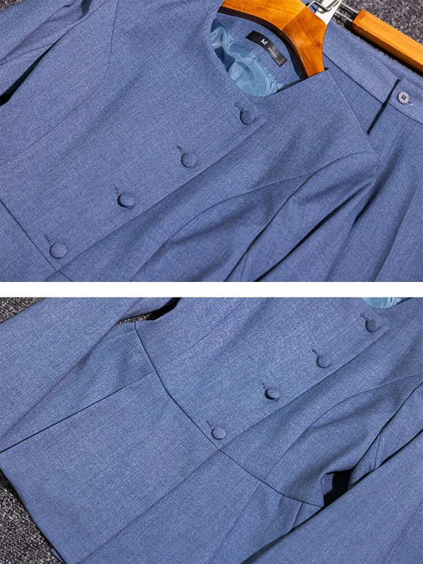 Szürke sötétkék fekete női nadrágkosztüm formális női üzleti munkaruha tömör O-nyakú blézer és nadrág 2 részes szett őszi télre