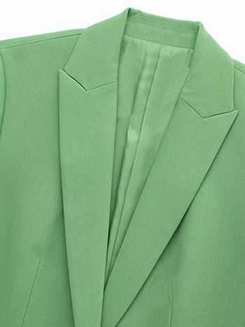 Зелен блейзър Дамски костюми Пролетно бонбонено яке с едно копче Блейзъри Свободни прави панталони Модно облекло за улица