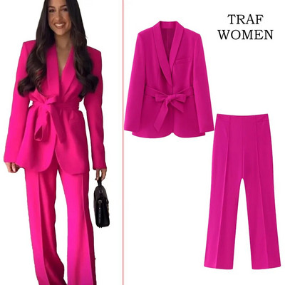 TRAF WOMEN 2023 Fashion New With Bart Decoration Suit Jacket Office Elegant Blazer 2225483 + Γυναικείο ψηλόμεσο παντελόνι 2216483