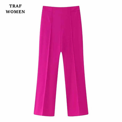TRAF WOMEN 2023 mada, nauja su diržu puošiantis kostiumas švarkas Office Elegant Blazer 2225483 + moteriškų kelnių rinkinys aukštu juosmeniu 2216483