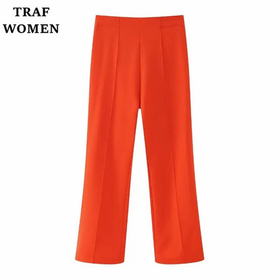 TRAF WOMEN 2023 mada, nauja su diržu puošiantis kostiumas švarkas Office Elegant Blazer 2225483 + moteriškų kelnių rinkinys aukštu juosmeniu 2216483