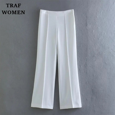 TRAF WOMEN 2023 mada, nauja su diržu puošiantis kostiumas švarkas Office Elegant Blazer 2225483 + moteriškų kelnių rinkinys aukštu juosmeniu 2216483