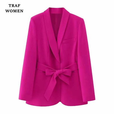 TRAF WOMEN 2023 mada, nauja su diržu puošiantis kostiumas švarkas Office Elegant Blazer 2225483 + moteriškų kelnių rinkinys aukštu juosmeniu 2216483