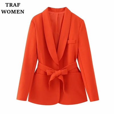 TRAF WOMEN 2023 mada, nauja su diržu puošiantis kostiumas švarkas Office Elegant Blazer 2225483 + moteriškų kelnių rinkinys aukštu juosmeniu 2216483