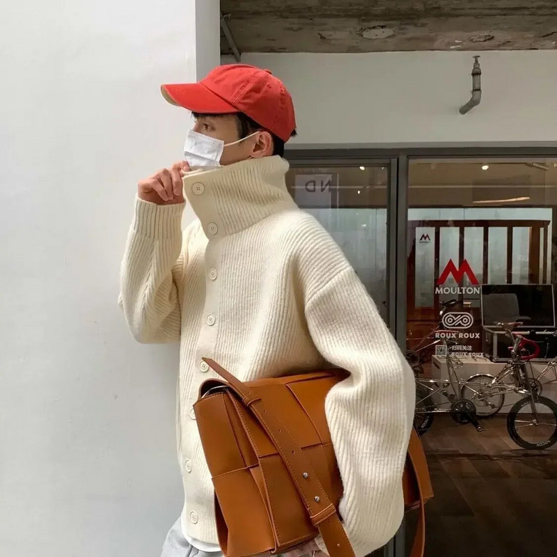 Muški kardigani Niche Ženski pleteni džemperi s kopčama Kardigani Trendy labavi ležerni pulover Kaput Jednobojni vrh u korejskom stilu