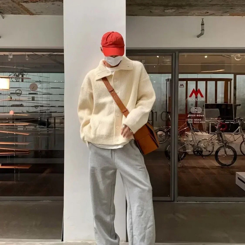 Muški kardigani Niche Ženski pleteni džemperi s kopčama Kardigani Trendy labavi ležerni pulover Kaput Jednobojni vrh u korejskom stilu