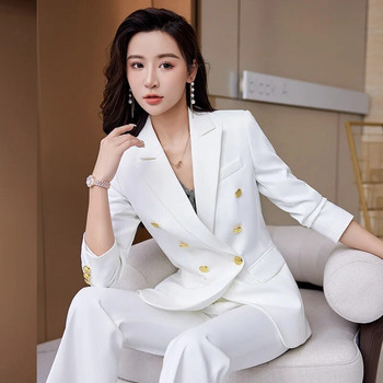 Υψηλής ποιότητας Κορεάτικο Ανοιξιάτικο φθινόπωρο Γυναικείο κοστούμι παντελόνι Επίσημο σετ 2 τεμαχίων Blazer Γυναικείο επαγγελματικό φόρεμα γραφείου Μπουφάν και παντελόνι