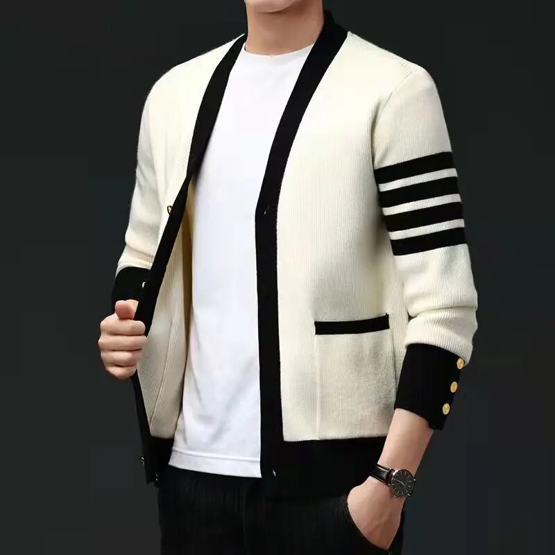 Jesen Zima Labavi ležerni patchwork kardigan džemper Muški trendovski modni gumbi Sveobuhvatni pleteni kaput Muška gornja odjeća Top Homme