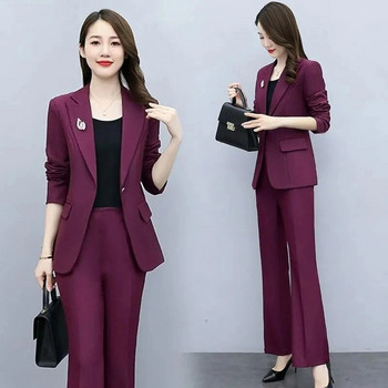 Γυναικείο Κομψό Γυναικείο κοστούμι 2 τεμαχίων Γυναικείο Κομψό Σετ 2 τεμαχίων Κορεατικής μόδας Λεπτό λεπτό κοστούμι χωρίς φόδρα και ψηλόμεσο παντελόνι εργασίας