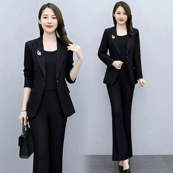 Γυναικείο Κομψό Γυναικείο κοστούμι 2 τεμαχίων Γυναικείο Κομψό Σετ 2 τεμαχίων Κορεατικής μόδας Λεπτό λεπτό κοστούμι χωρίς φόδρα και ψηλόμεσο παντελόνι εργασίας