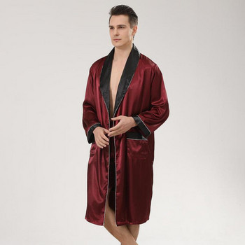 Мъжки сатенен комплект халати Свободна рокля за баня с дълъг ръкав 2PCS Ръкав с ревер халат и къси панталони Мъжки ежедневен комплект за сън Копринен комплект пижами