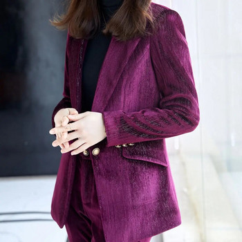 Κορεατικά φθινοπωρινά επίσημα γυναικεία επαγγελματικά κοστούμια υψηλής ποιότητας από βελούδινο σακάκι για γυναίκες με σετ Εργασιακό φόρεμα γραφείου Παντελόνι