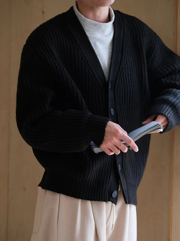 Vyriški megztiniai prašmatnūs, šilti, paprasti pažangūs mezgimo megztiniai Japoniško stiliaus Gražūs, tinkantys V formos iškirpte, viena krūtinė kasdieniai unisex