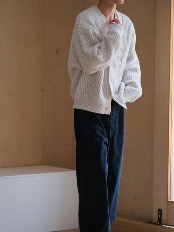 Vyriški megztiniai prašmatnūs, šilti, paprasti pažangūs mezgimo megztiniai Japoniško stiliaus Gražūs, tinkantys V formos iškirpte, viena krūtinė kasdieniai unisex