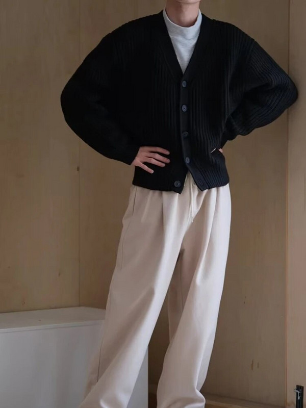 Vyriški megztiniai prašmatnūs, šilti, paprasti pažangūs mezgimo megztiniai Japoniško stiliaus Gražūs, tinkantys V formos iškirpte, viena krūtinė kasdieniai unisex