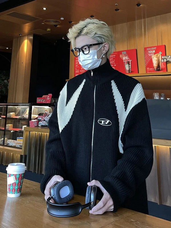 Preveliki pleteni kardigan veste Muškarci Žene Lazy Retro Par Pleteni kaputi Hip Hop Unisex ulična odjeća Topovi od pletiva u boji blokova