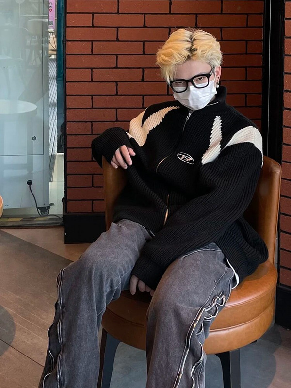 Preveliki pleteni kardigan veste Muškarci Žene Lazy Retro Par Pleteni kaputi Hip Hop Unisex ulična odjeća Topovi od pletiva u boji blokova