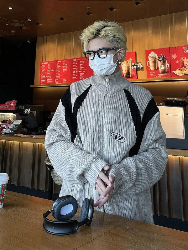 Preveliki pleteni kardigan veste Muškarci Žene Lazy Retro Par Pleteni kaputi Hip Hop Unisex ulična odjeća Topovi od pletiva u boji blokova