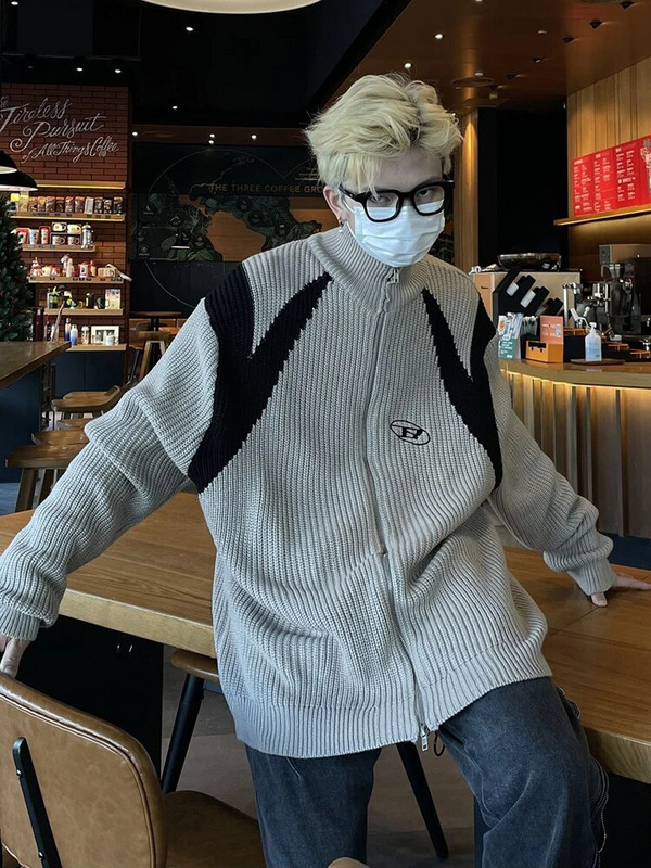 Preveliki pleteni kardigan veste Muškarci Žene Lazy Retro Par Pleteni kaputi Hip Hop Unisex ulična odjeća Topovi od pletiva u boji blokova