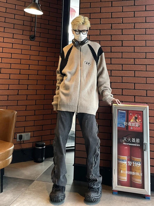 Preveliki pleteni kardigan veste Muškarci Žene Lazy Retro Par Pleteni kaputi Hip Hop Unisex ulična odjeća Topovi od pletiva u boji blokova