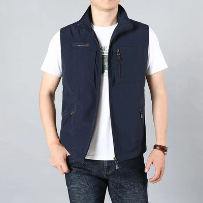 Vyriškos liemenės, striukės, liemenės 2022 m. pavasaris, nauja vienspalvė apykaklė Laipiojimo žygiams be rankovių su kišene M-6Xl prekės ženklo išpardavimas