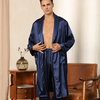 Πυζά πέτο δύο τεμάχια ρόμπα και παντελόνι κοστούμι για άντρες Μπουρνούζι κιμονό μπουρνούζι καλοκαιρινό σατέν νυχτικό Σετ μακρυμάνικο πιτζάμες