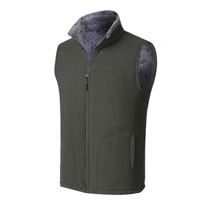 Vyriška žieminė liemenė be rankovių stovi apykaklė, vienspalvė vilna, stora išlaiko šilumą plius dydžio kaklą apsauganti žieminė liemenė kasdienai