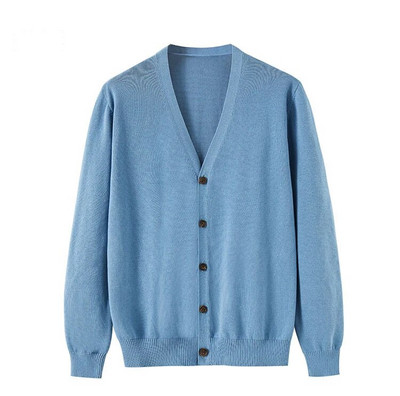 2023. Proljeće Jesen Novi pamučni pleteni kardigan uski korejski modni muški džemper s V-izrezom Jednostavan ležeran kaput